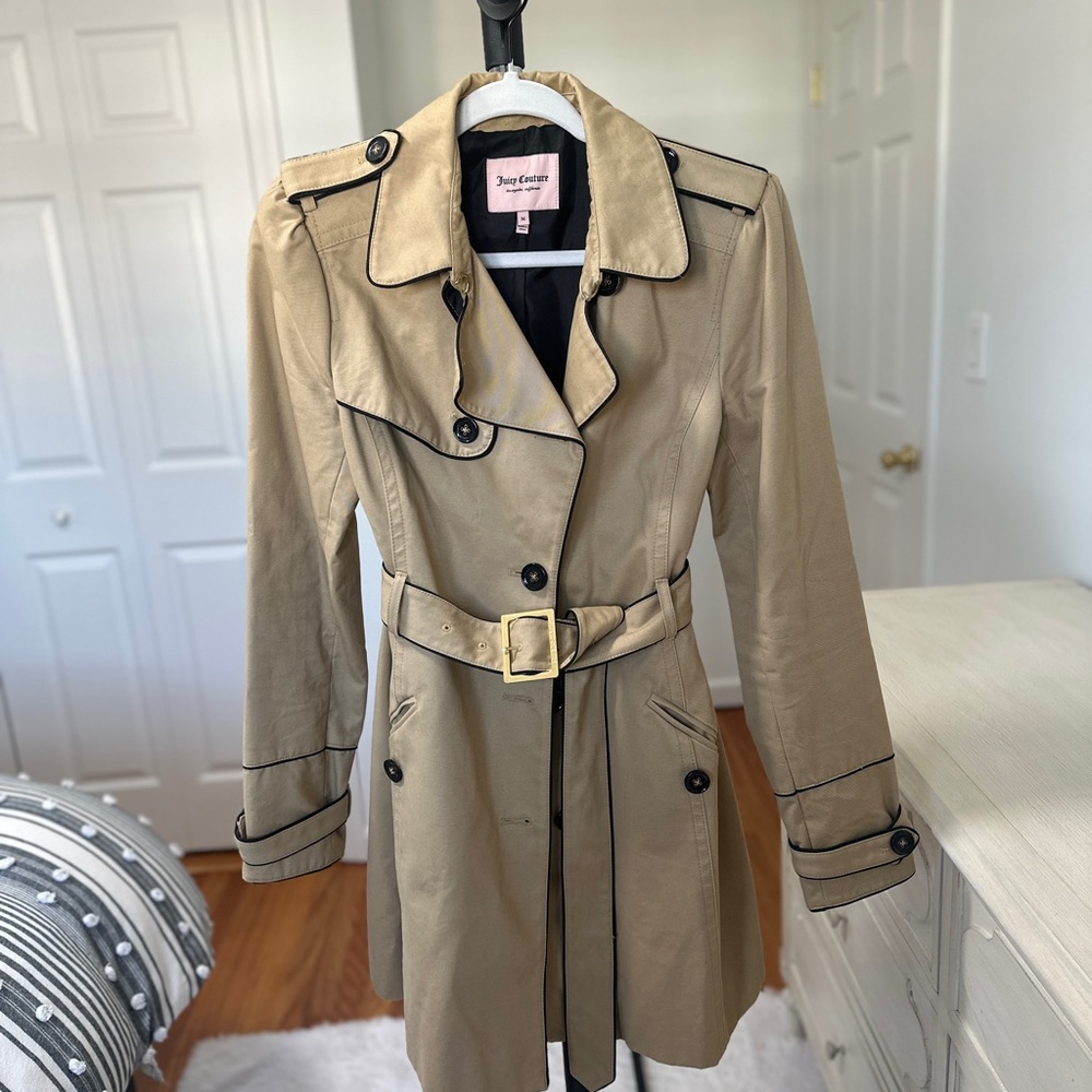 Juicy Couture Tan Trench Coat with Black Accents